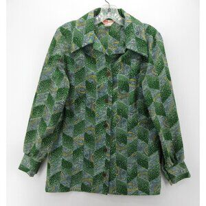 VINTAGE Laura Mae Top Medium Button Up Shirt 70s Funky Disco 32